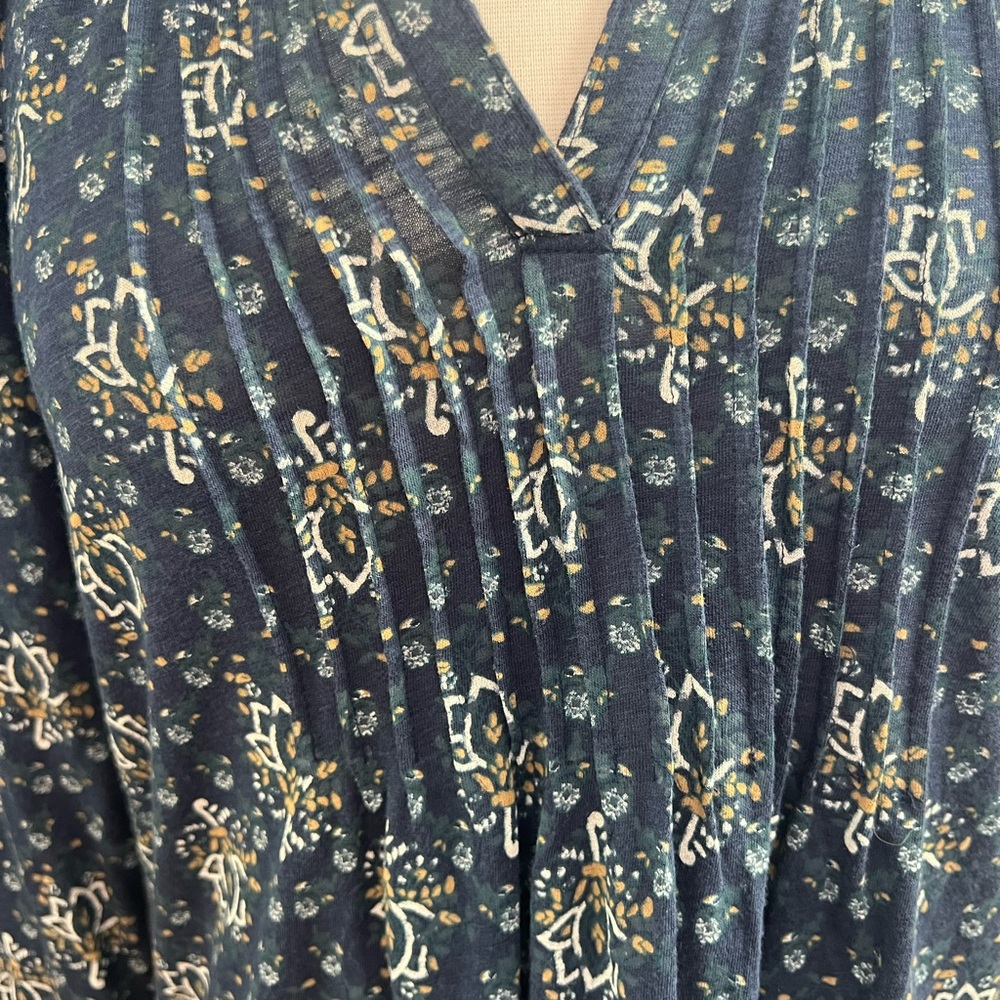 Lucky Brand Navy Blue Floral Boho Peasant Top 3/4 Sleeve Blouse - Picture 3 of 11